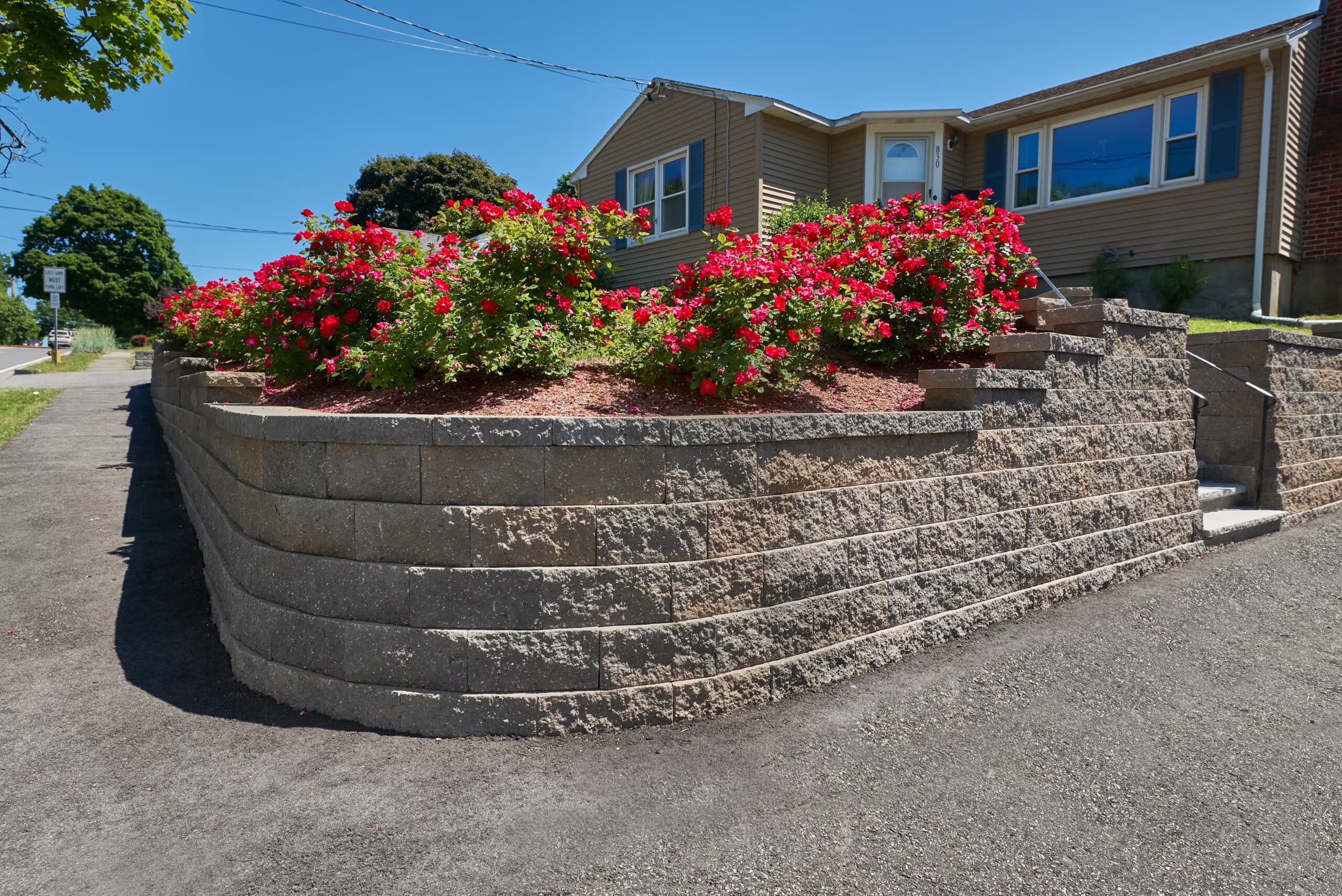 GravityStone Edge retaining wall installation with finished hardscape detailing
