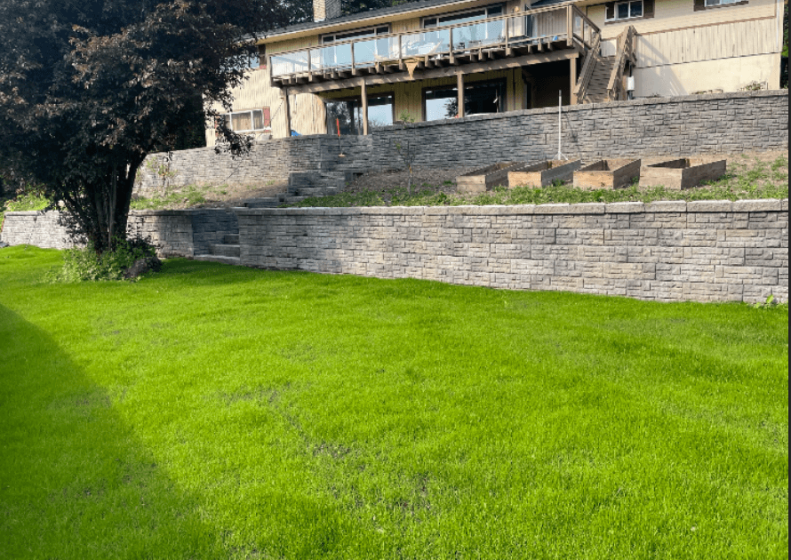 Retaining wall project after the wall and yard were fully finished